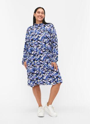 FLASH - Langærmet kjole med print, Blue Purple Flower, Model image number 2