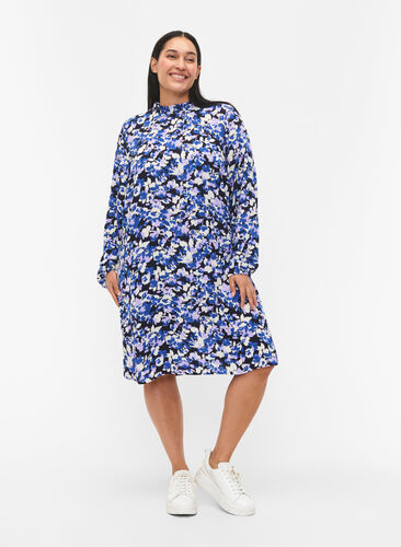 FLASH - Langærmet kjole med blomsterprint, Blue Purple Flower, Model image number 2
