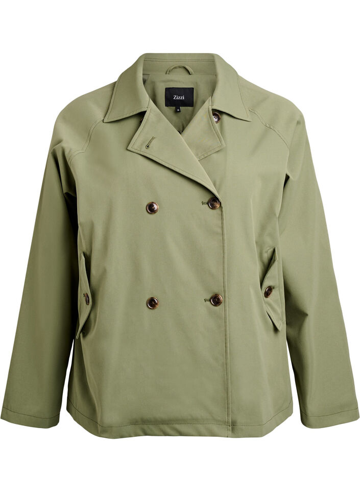 Kort trenchcoat med lommer, Grøn, Packshot image number 0