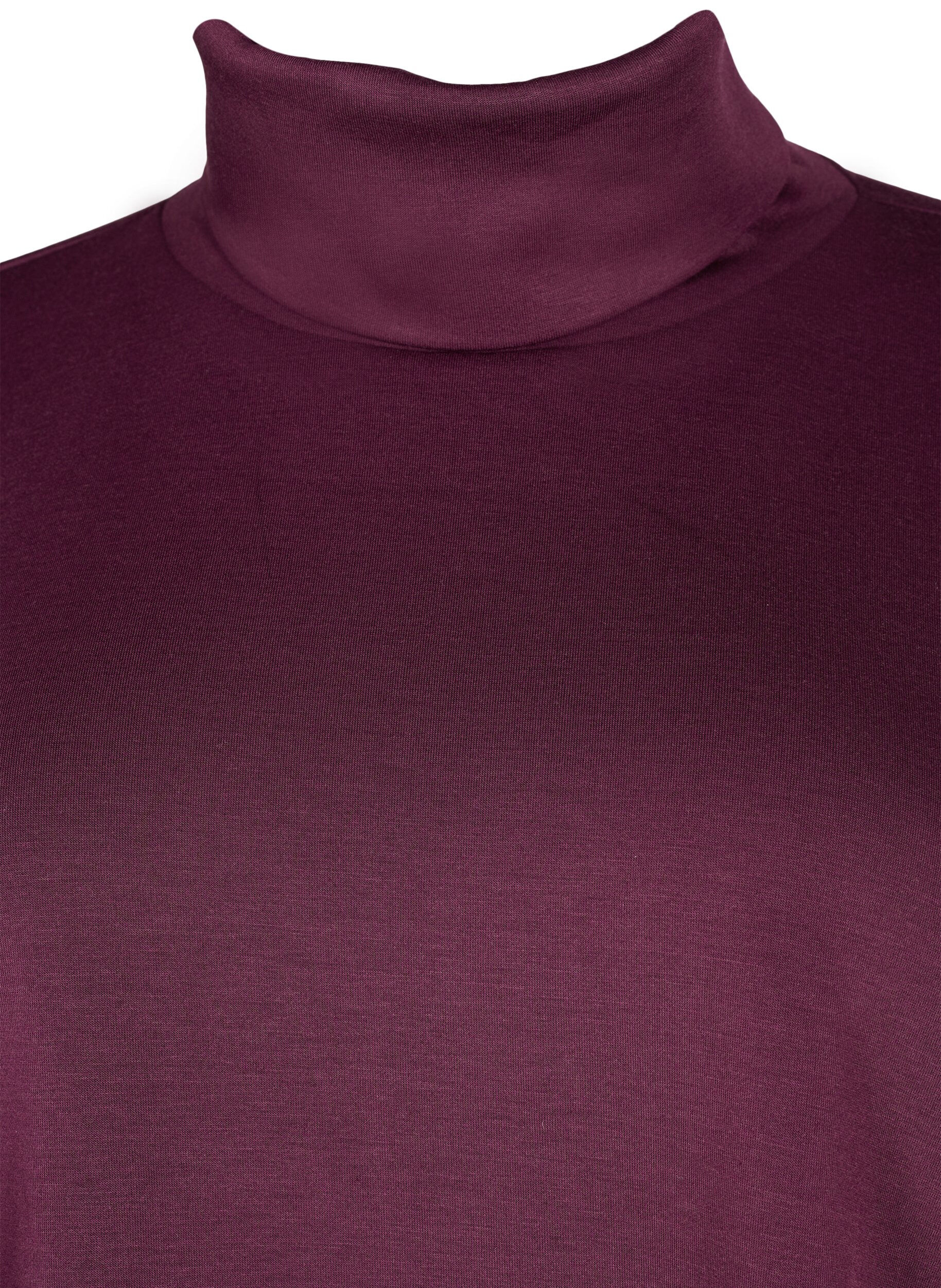 Zizzi Bluse med turtleneck i modalmix, M&oslash;rk Bordeaux, Packshot image number 2