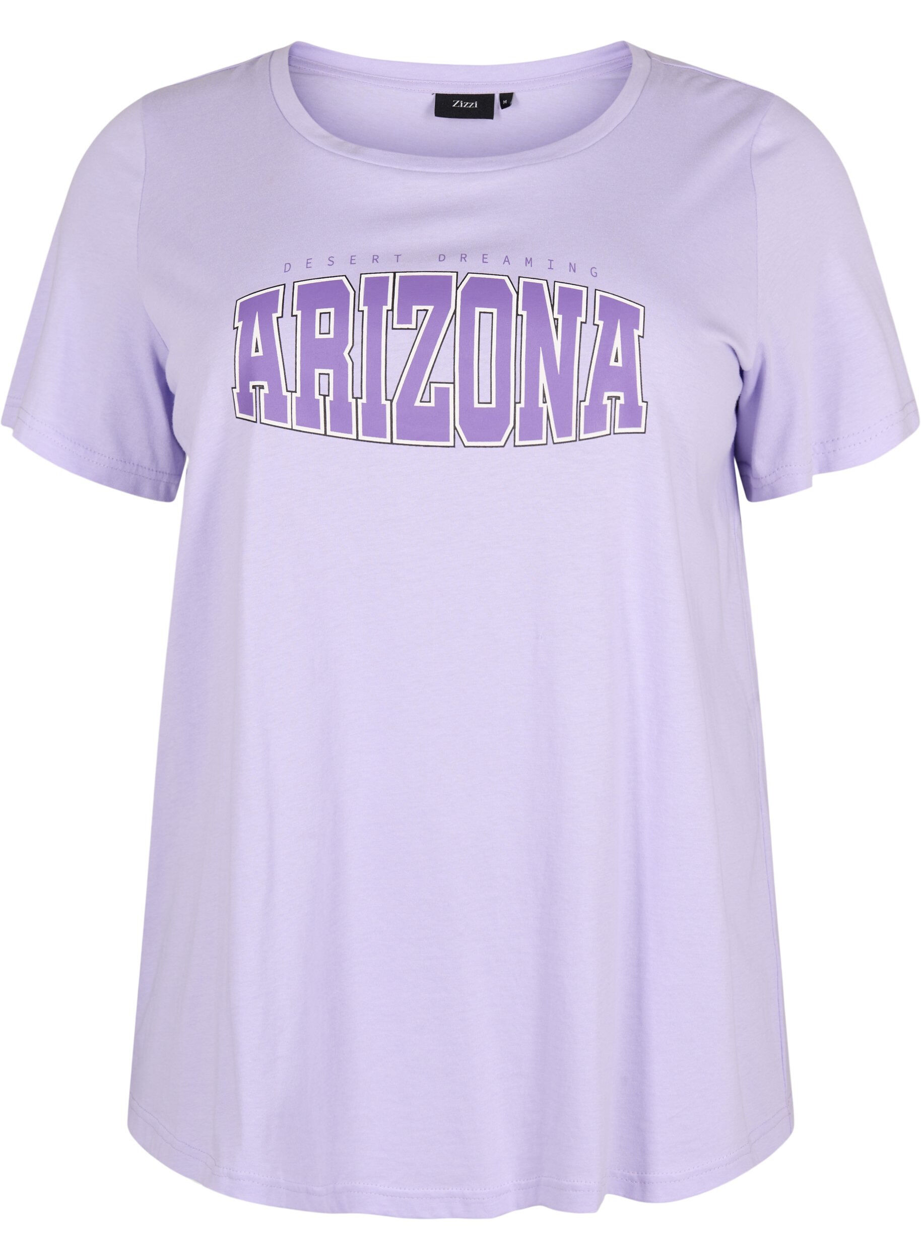 Zizzi Bomulds t-shirt med printdetalje, Lavender ARIZONA, Packshot image number 0