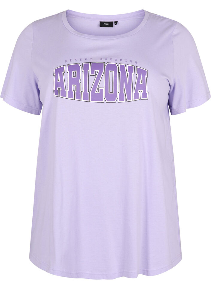 Bomulds t-shirt med printdetalje, Lavender ARIZONA, Packshot image number 0