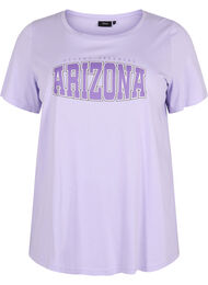 Bomulds t-shirt med printdetalje, Lavender ARIZONA
