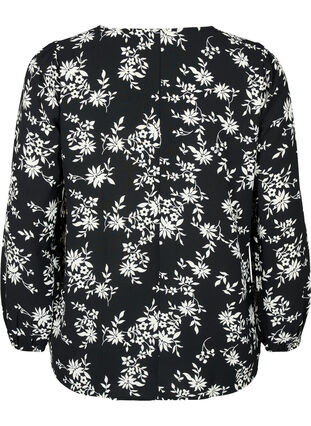 Bluse med pufærmer, Black Flower AOP, Packshot image number 1