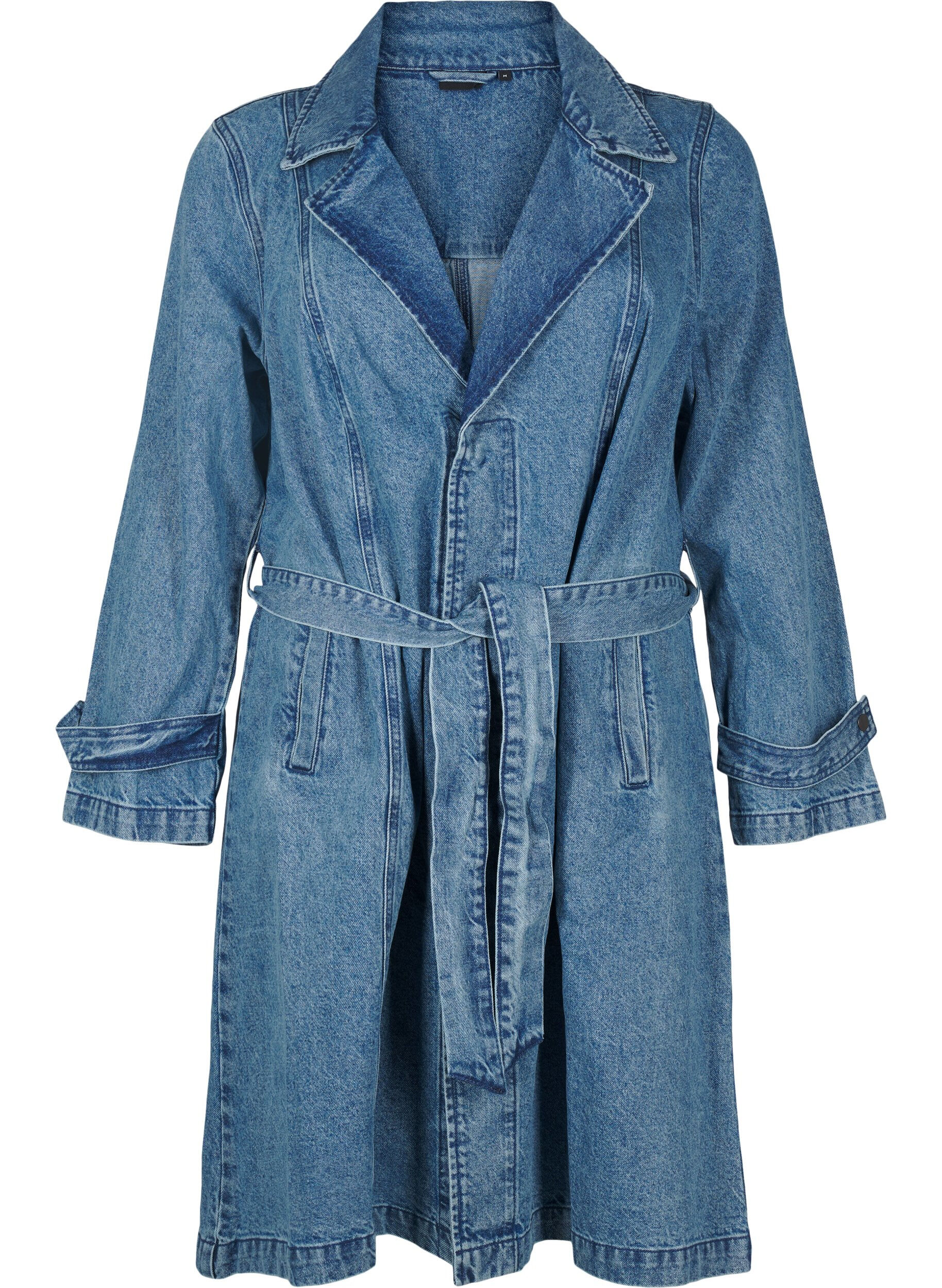 Zizzi Denim trenchcoat med b&aelig;lte, Blue Denim, Packshot image number 0