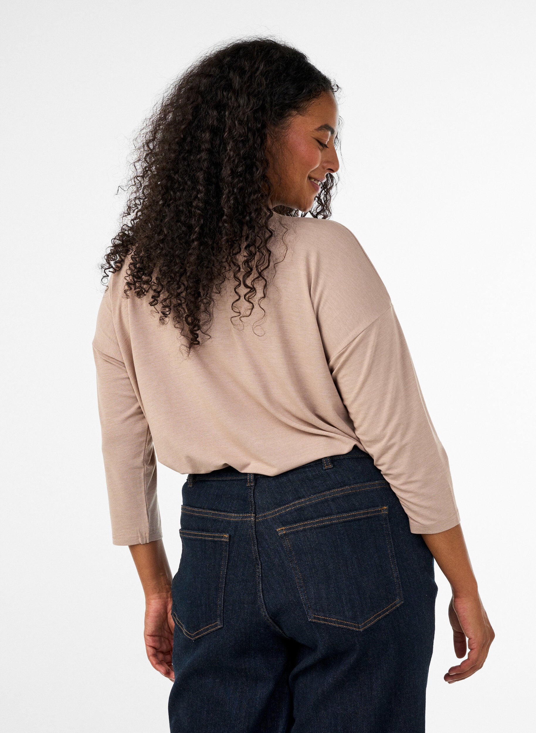 ZizziJerseybluse med 3/4 &aelig;rmer, Beige, Model image number 2