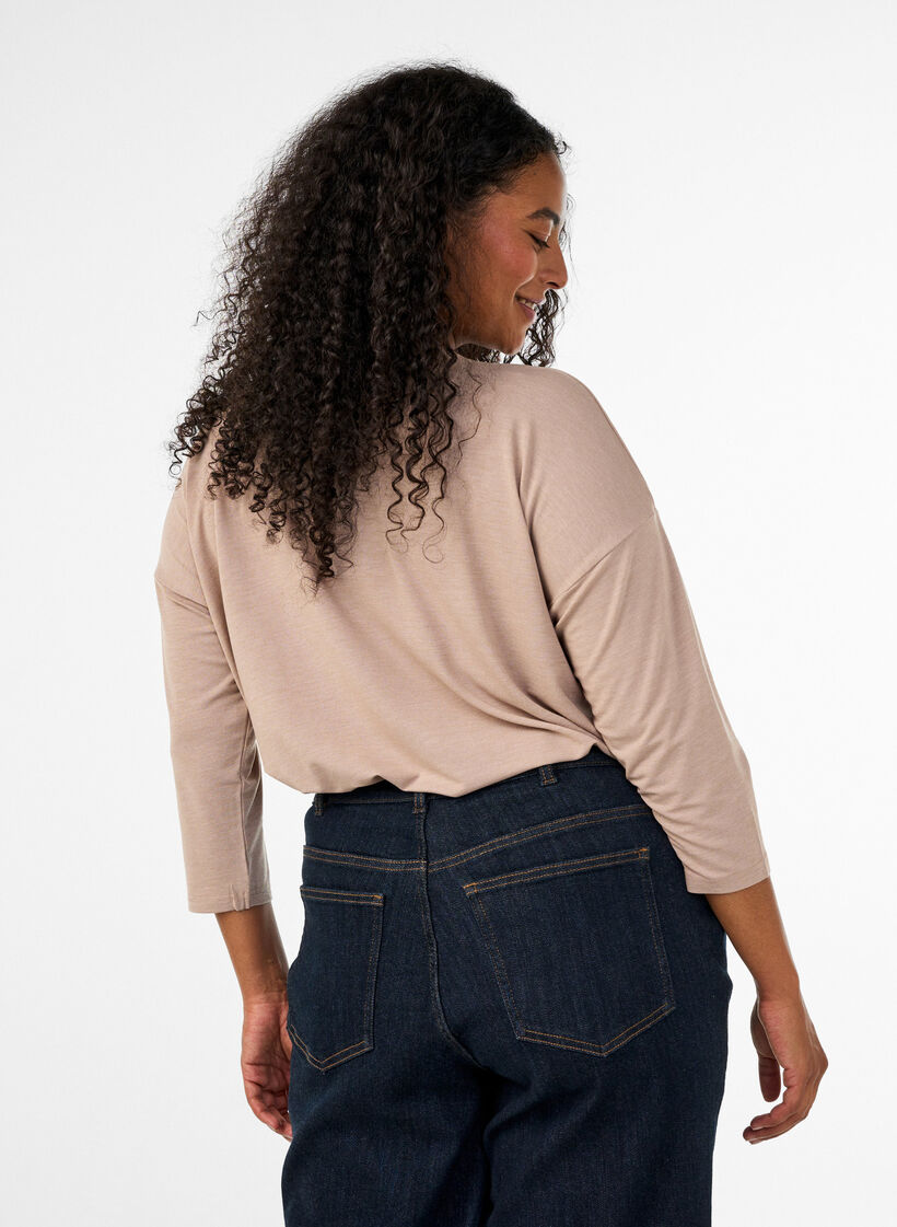 Jerseybluse med 3/4 &aelig;rmer, Beige, Model image number 2