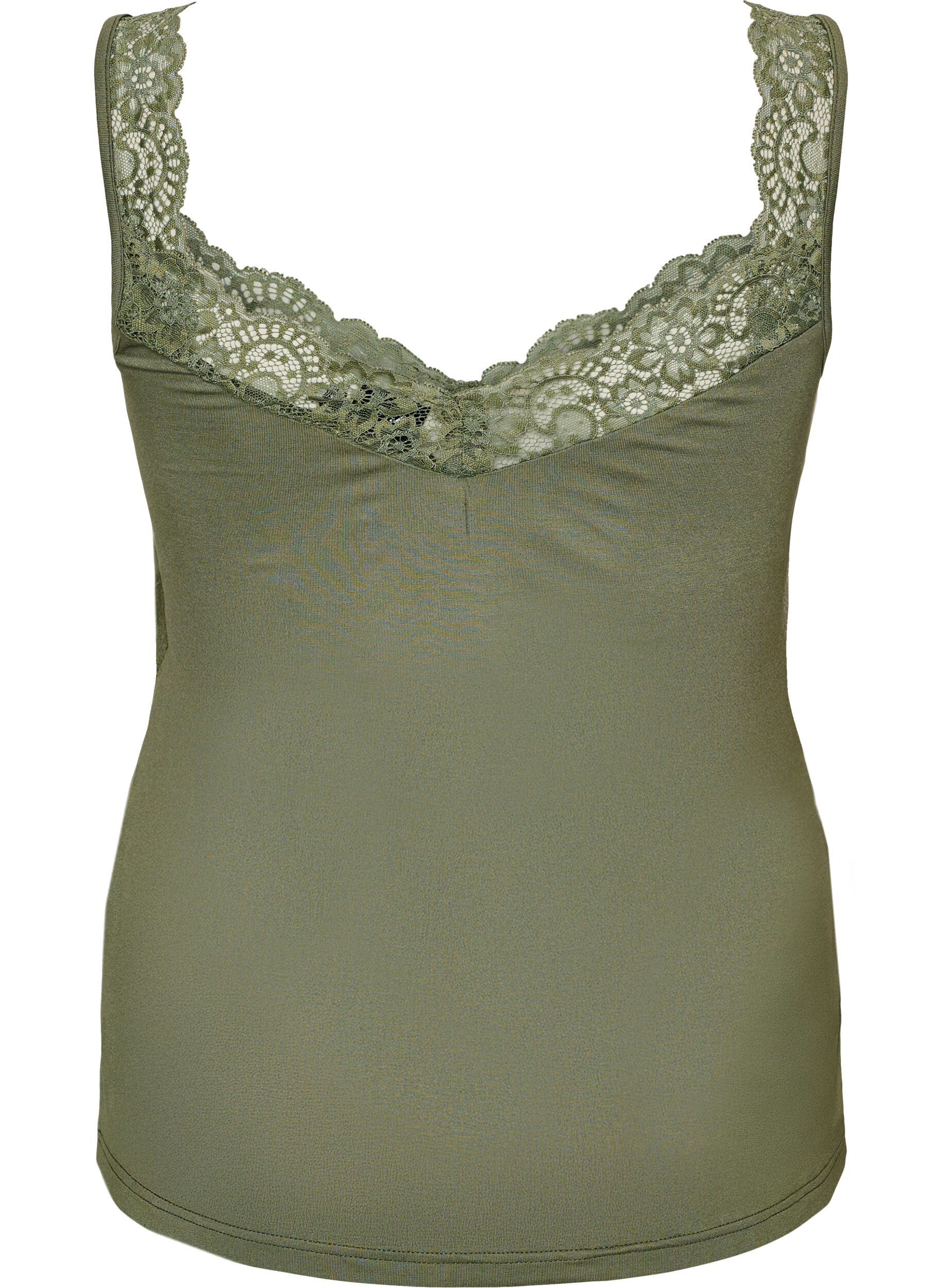 ZizziViskose top med blondekant, Gr&oslash;n, Packshot image number 1
