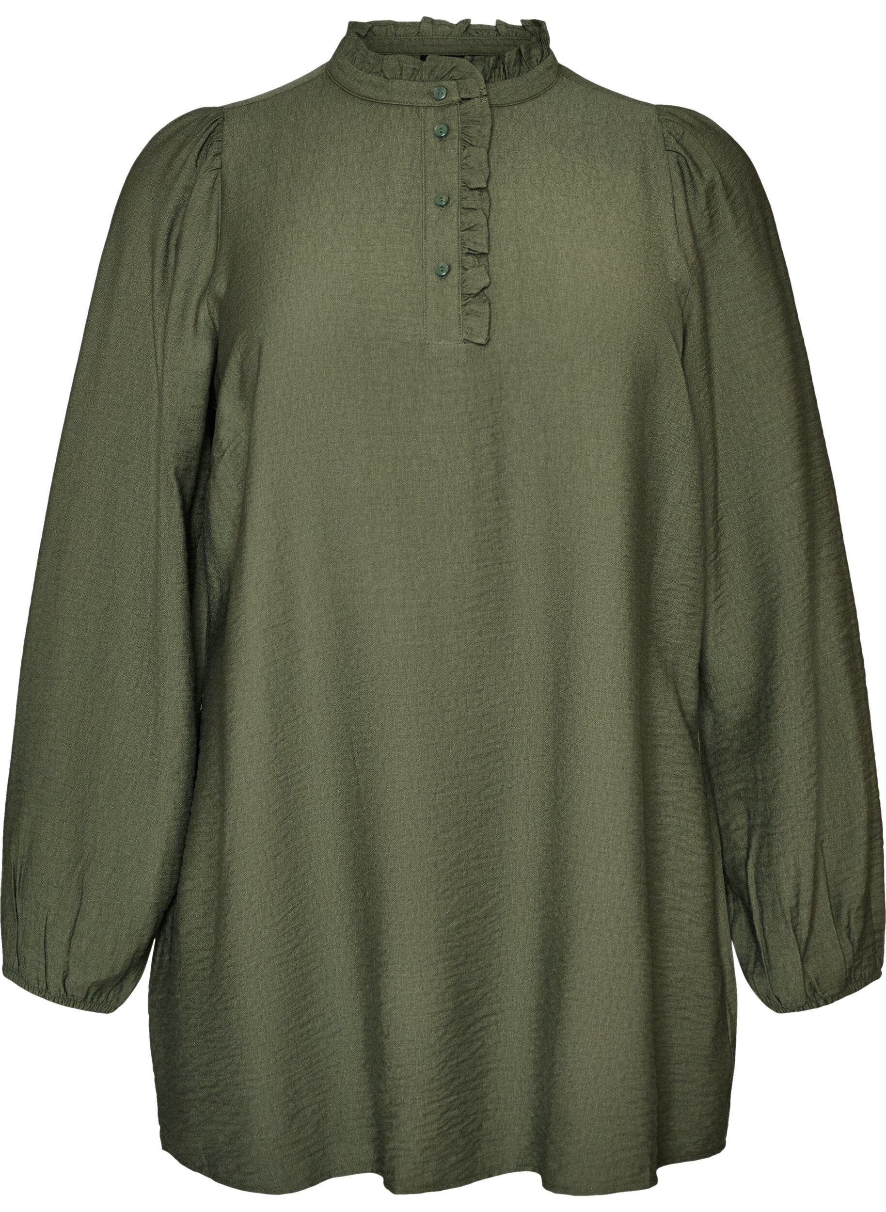 ZizziViskosetunika med fl&aelig;ser og knapper, Gr&oslash;n, Packshot image number 0