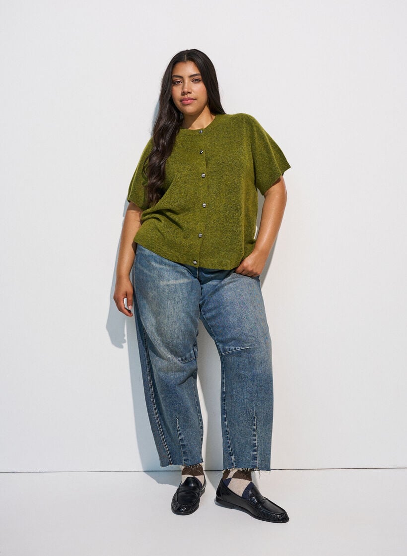 Strik cardigan med korte &aelig;rmer, Gr&oslash;n, Model