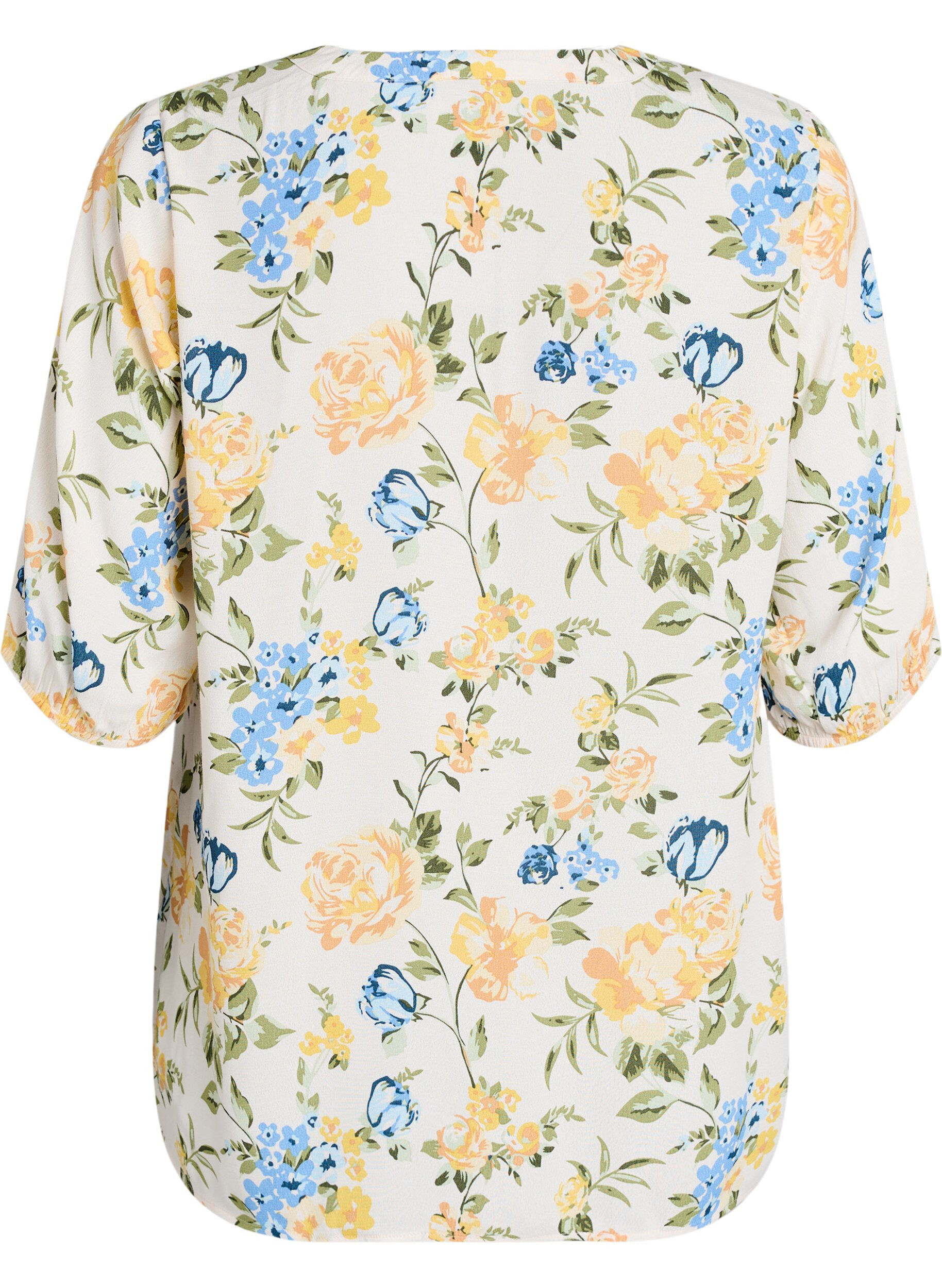 Zizzi Bluse i viskose med print og knaplukning, Vanilla, Packshot image number 1
