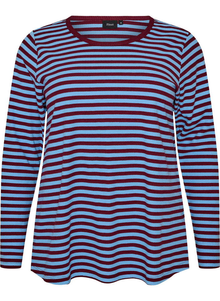 Stribet bluse med lange &aelig;rmer, Bl&aring;, Packshot image number 0