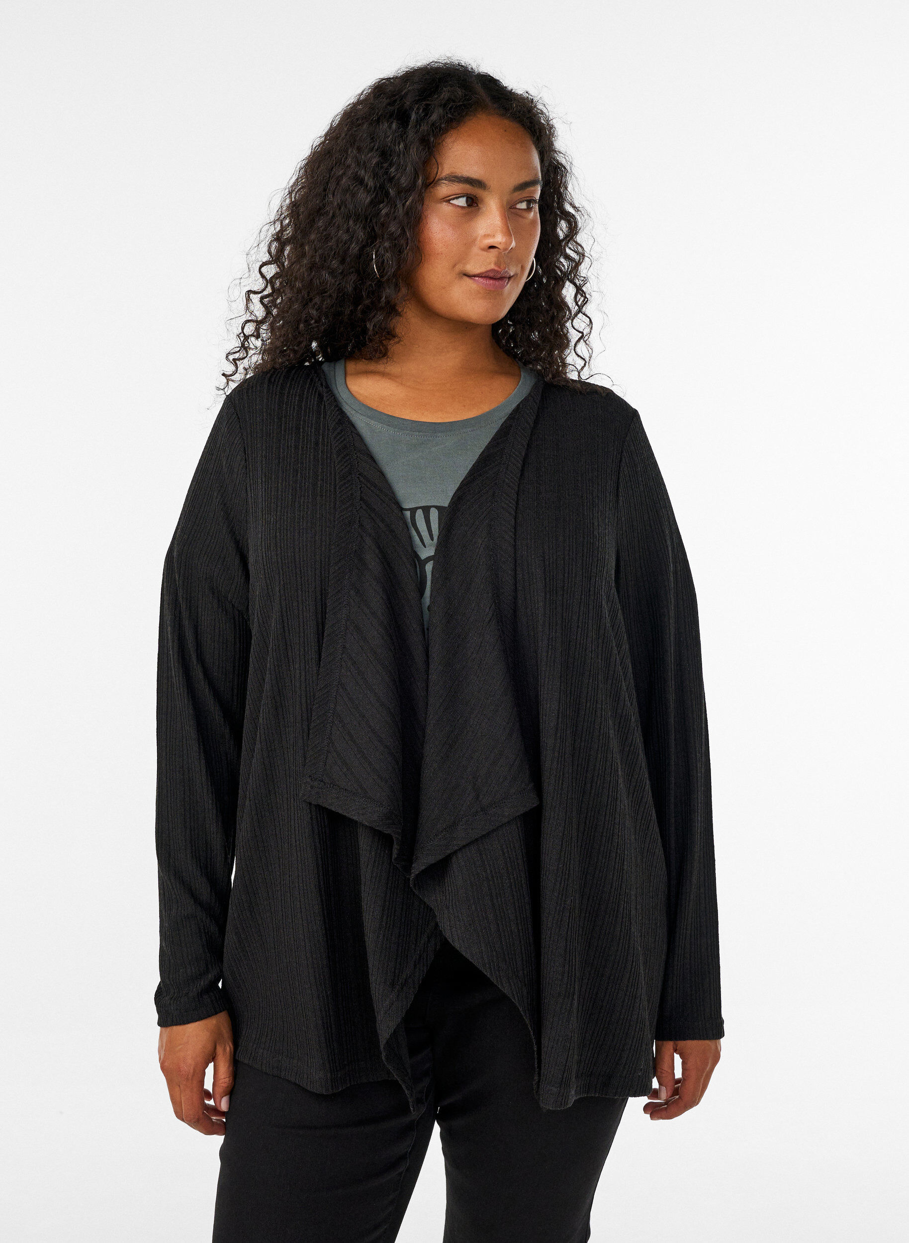 Zizzi&Aring;ben cardigan i struktureret jersey, Sort, Model image number 0