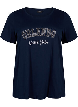 Bomulds t-shirt med tekst, Navy B. Orlando, Packshot image number 0