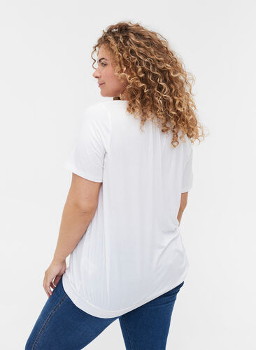 Kortærmet viskose t-shirt med elastik , Bright White, Model image number 1