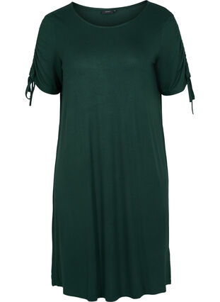 Kortærmet viskose kjole med snøredetalje, Scarab, Packshot image number 0