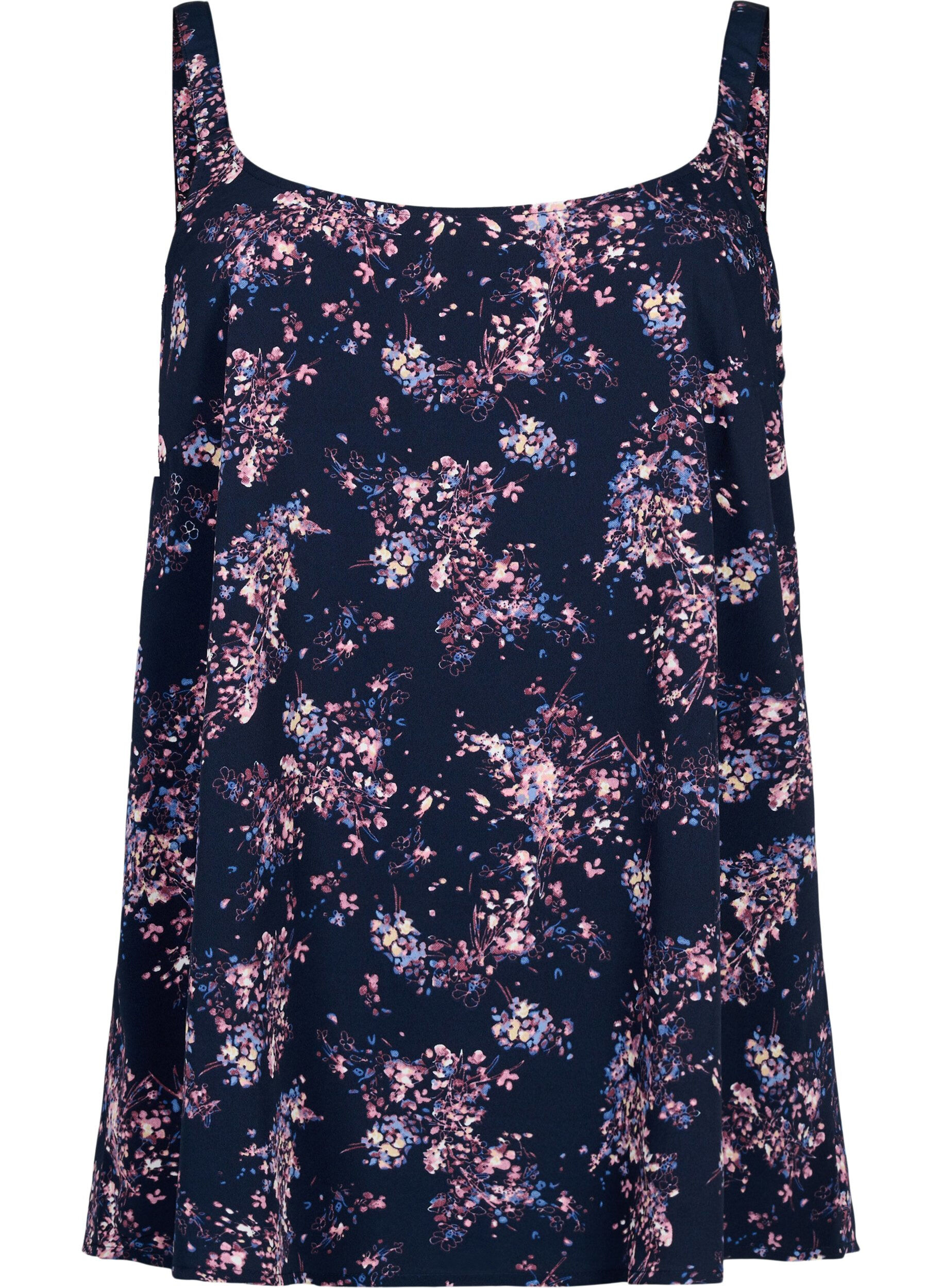 Zizzi FLASH - Top med print, Navy Rose Flower, Packshot image number 0
