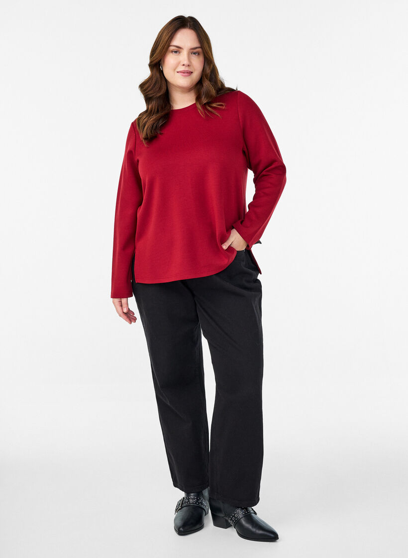 Jerseybluse med rund hals, Rød, Model image number 1