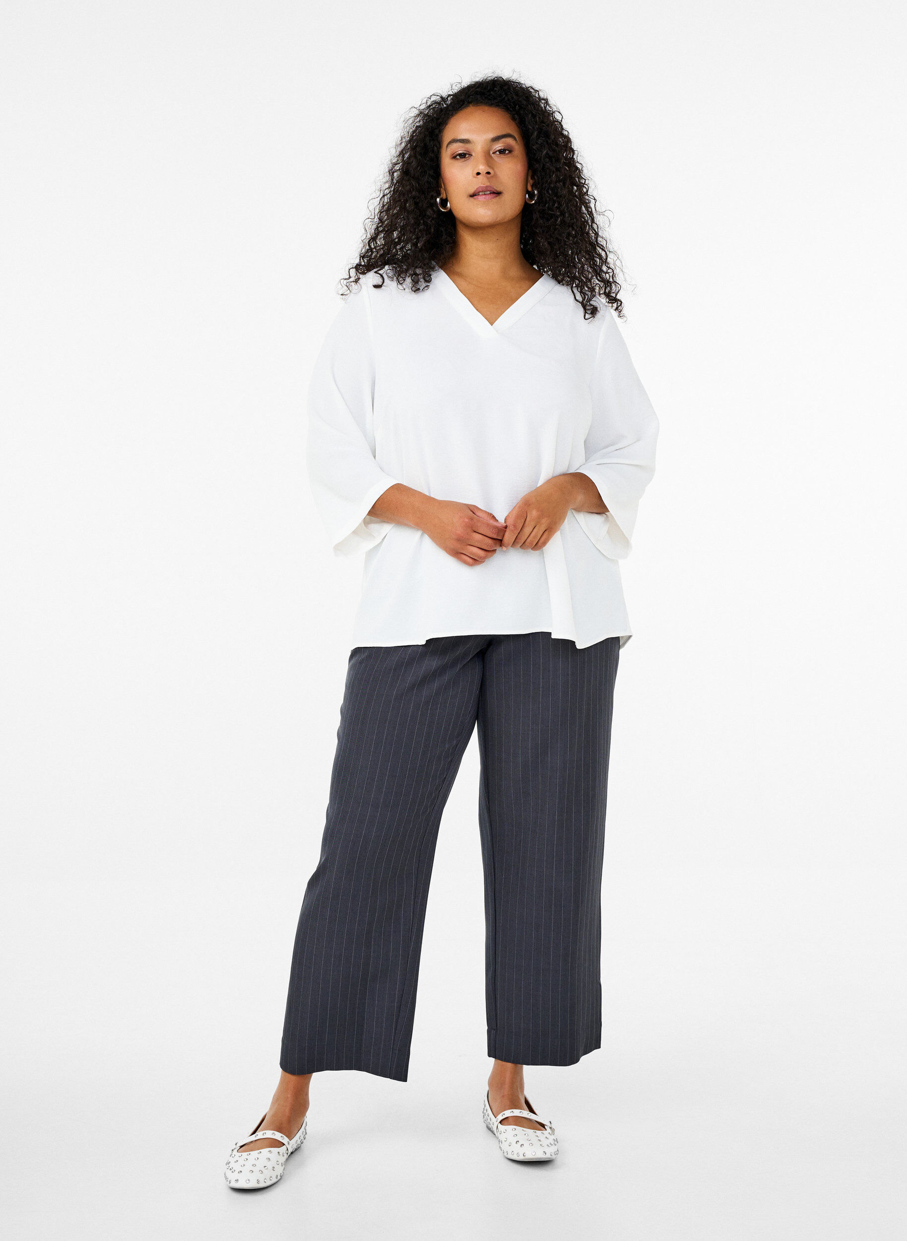 Zizzi Bluse med 3/4 &aelig;rmer, Vanilla, Model image number 1