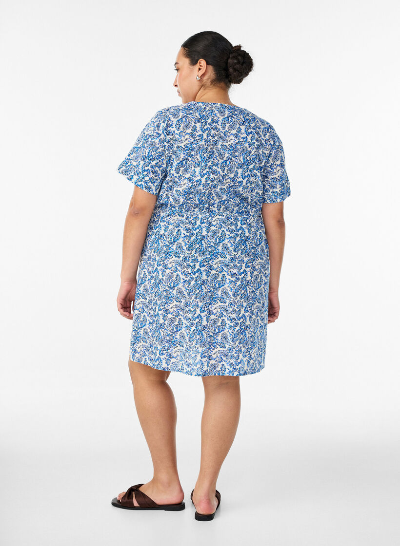Kort kjole i bomuld med blomsterprint, Bl&aring;, Model image number 2
