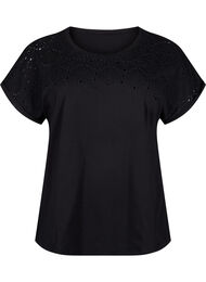 T-shirt i økologisk bomuld med broderi anglaise, Black