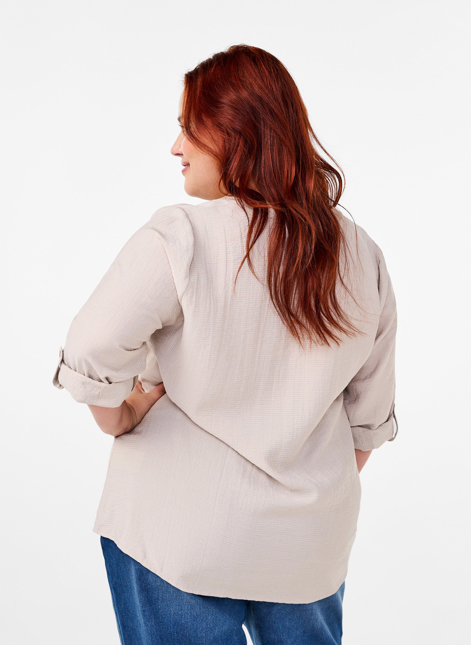 Zizzi Viskose skjortebluse med 3/4 &aelig;rmer, Chateau Gray, Model image number 1