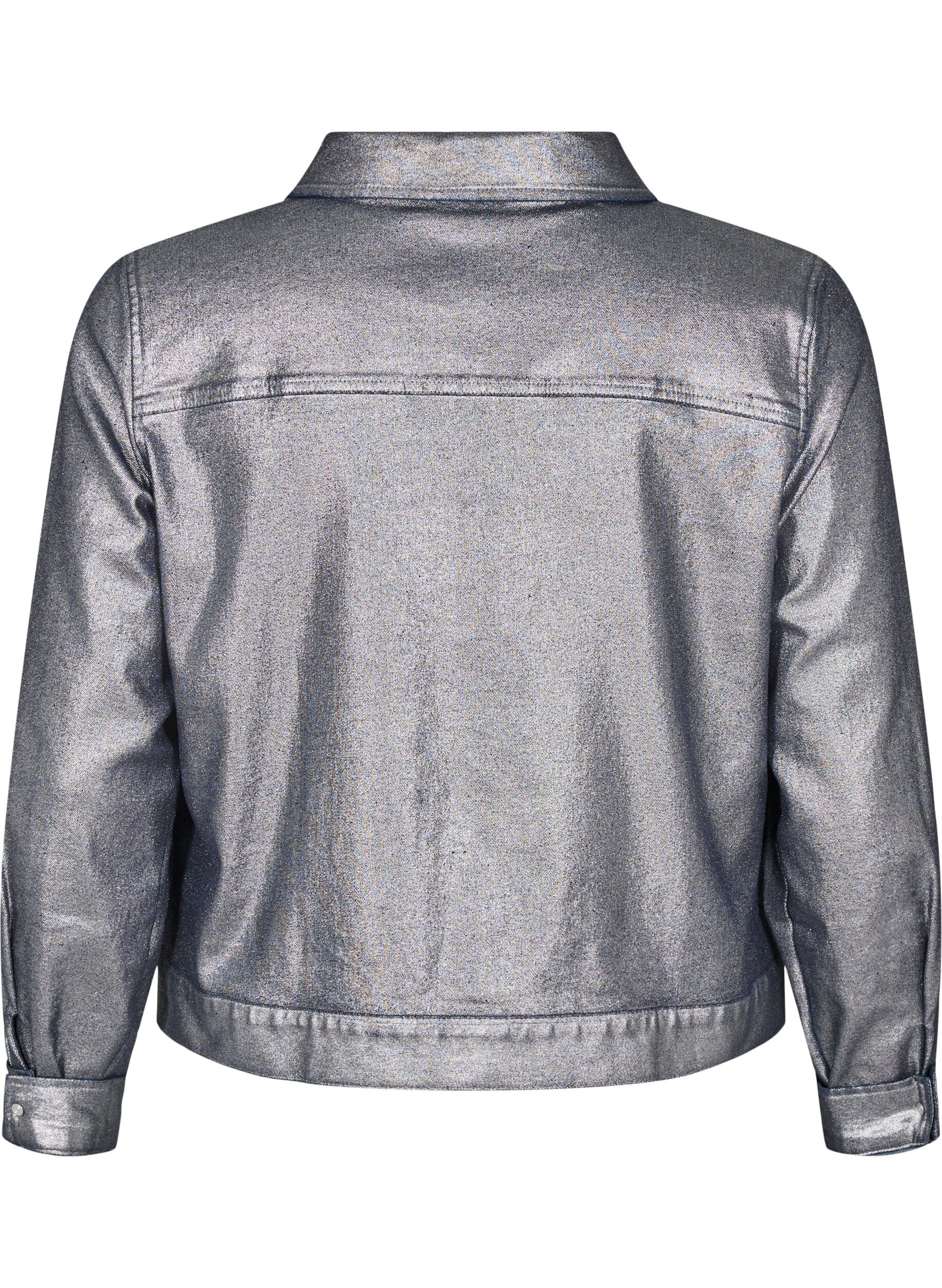 Zizzi Kort s&oslash;lv coated denimjakke, Gun Silver, Packshot image number 1
