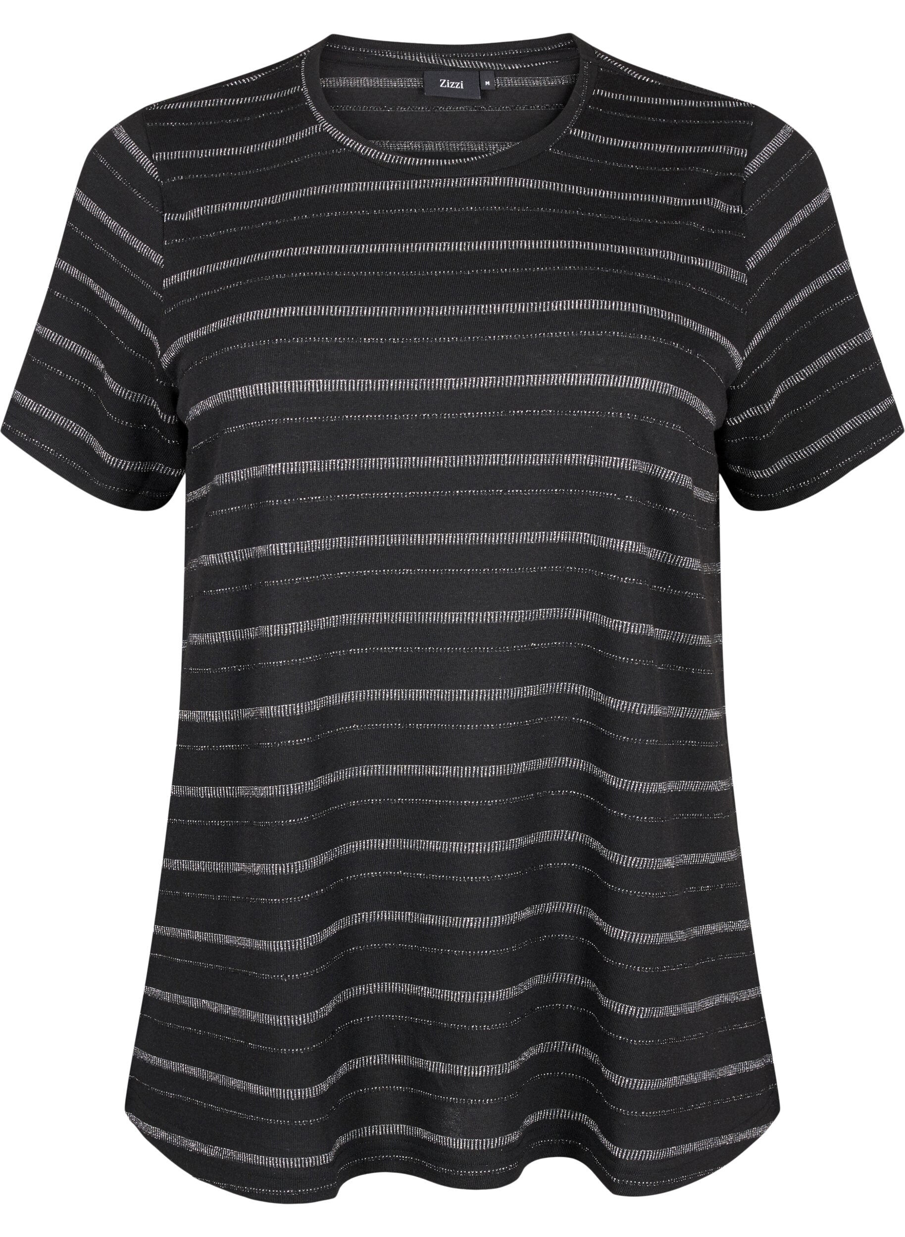 Zizzi T-shirt med s&oslash;lv glimmer, Black w. Silver, Packshot image number 0
