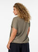 Jerseybluse med strukturstriber og smockkant, Brun, Model image number 2