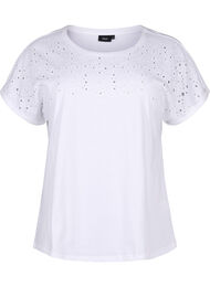 T-shirt i økologisk bomuld med broderi anglaise, Bright White