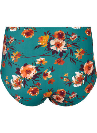 Højtaljet bikini underdel med blomsterprint, Green Flower, Packshot image number 1