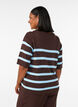 Stribet strikbluse med korte &aelig;rmer, Brun, Model image number 2