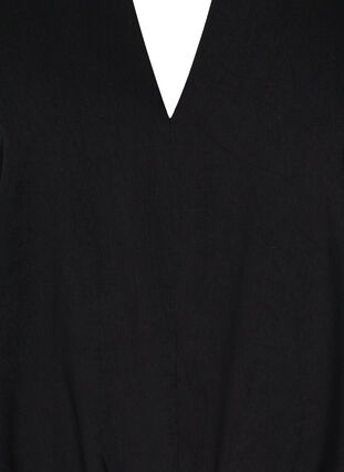 Langærmet bluse med v-udskæring og smock, Black, Packshot image number 2