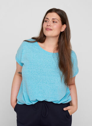 Meleret bomulds t-shirt, River Blue Melange, Model image number 0