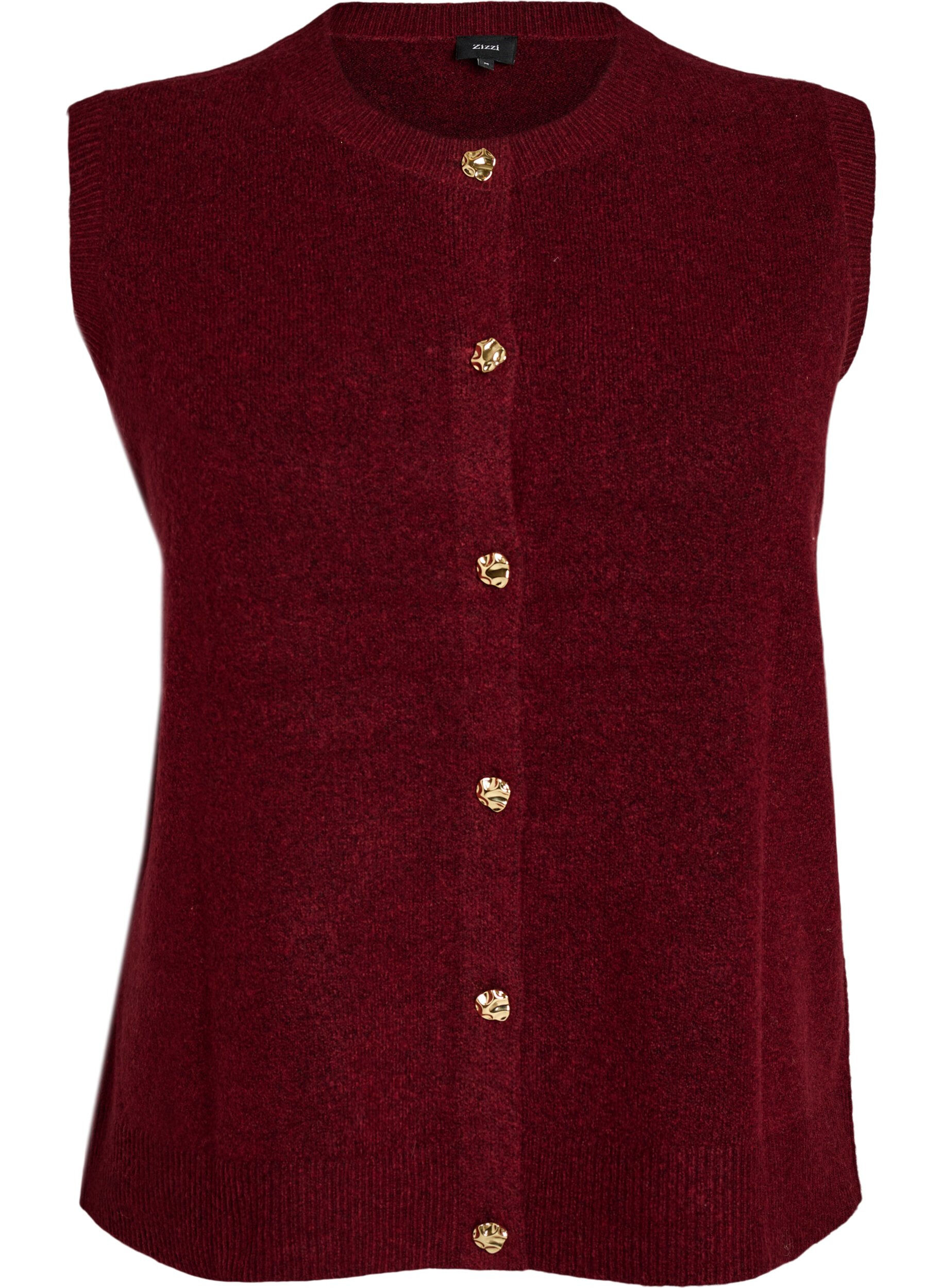 ZizziStrikket vest med dekorative knapper, M&oslash;rk Bordeaux, Packshot image number 0