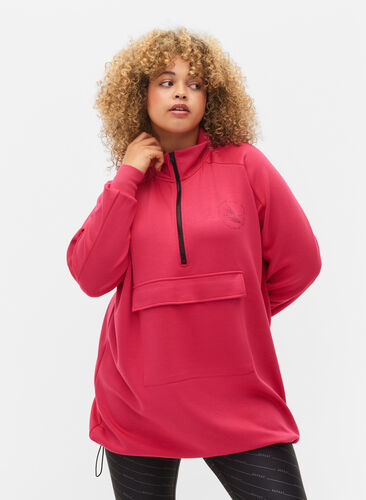 Lang sweatshirt med lomme og lynlås, Jazzy, Model image number 0