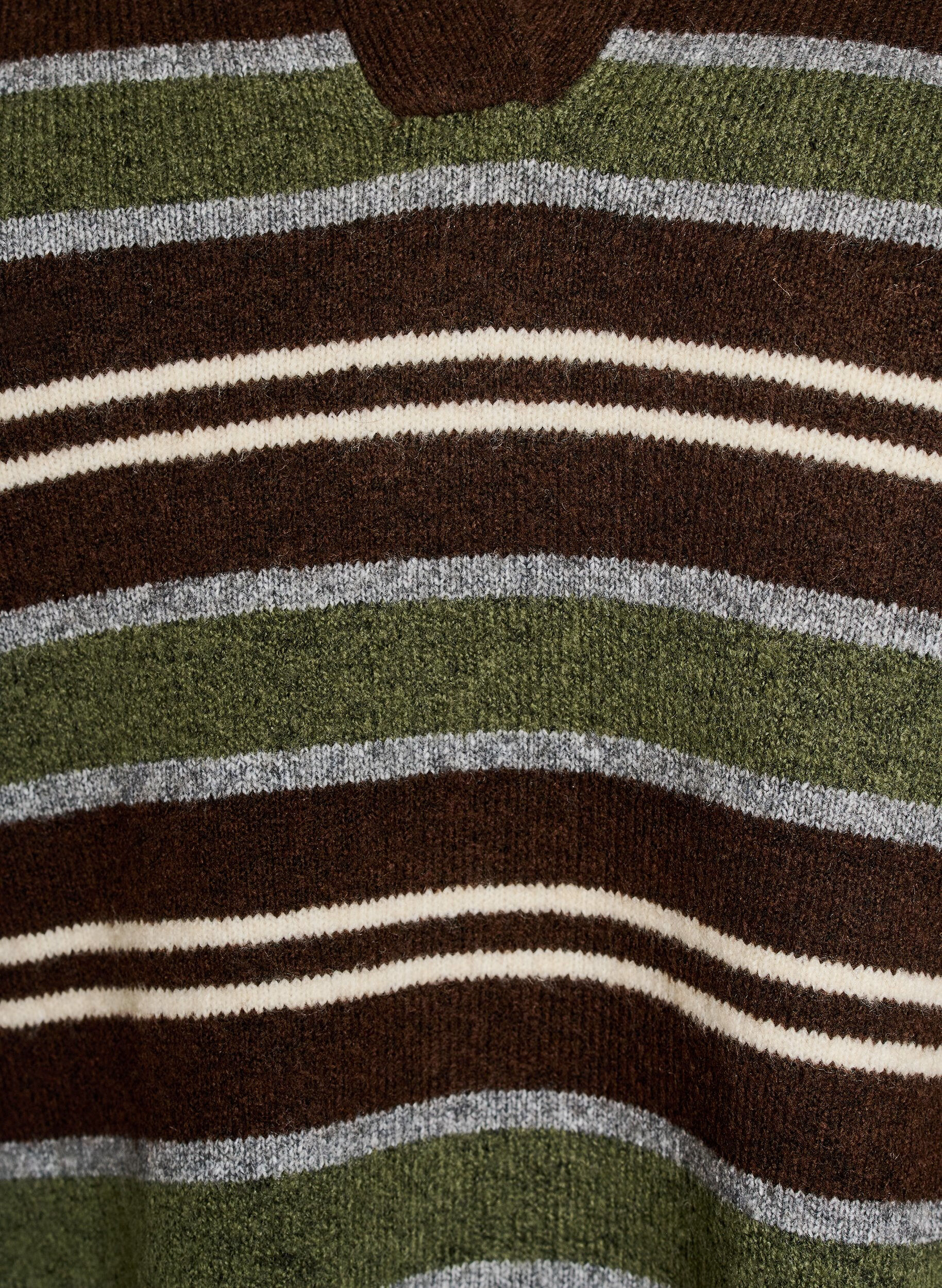 ZizziStrikbluse med striber og polokrave, Brun, Packshot image number 2
