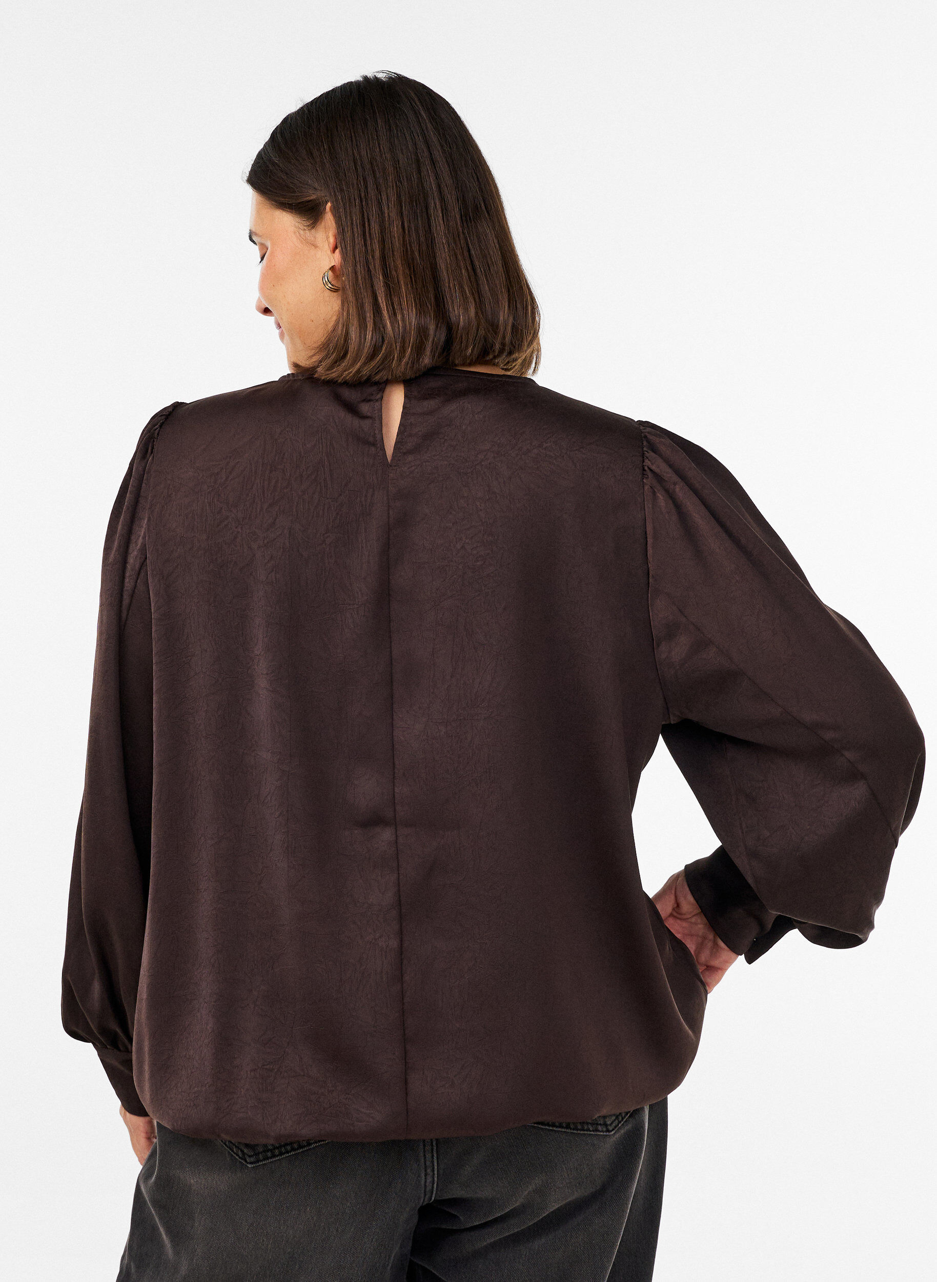 ZizziBluse med satinlook og ballonform, Brun, Model image number 2