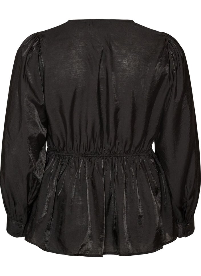 Glansfuld viskosebluse med peplum-effekt, Sort, Packshot image number 1
