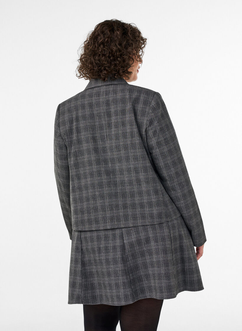 Kort blazer med ternet m&oslash;nster, Gr&aring;, Model image number 2