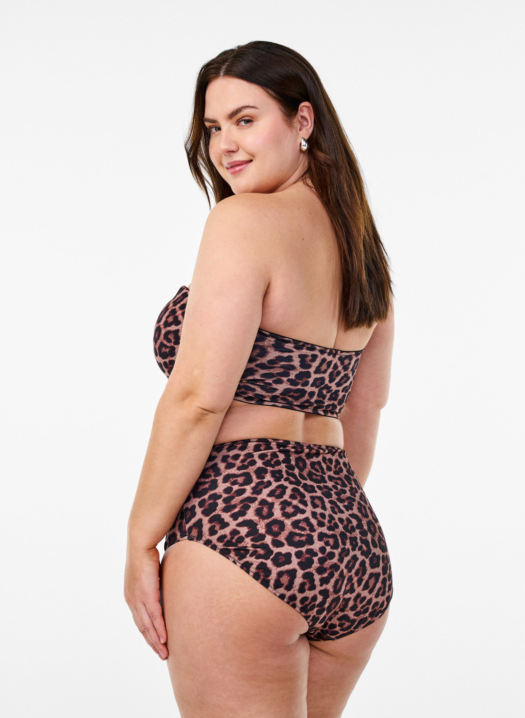 Zizzi Leopard bikiniunderdel med h&oslash;j talje, Brun, Model image number 1