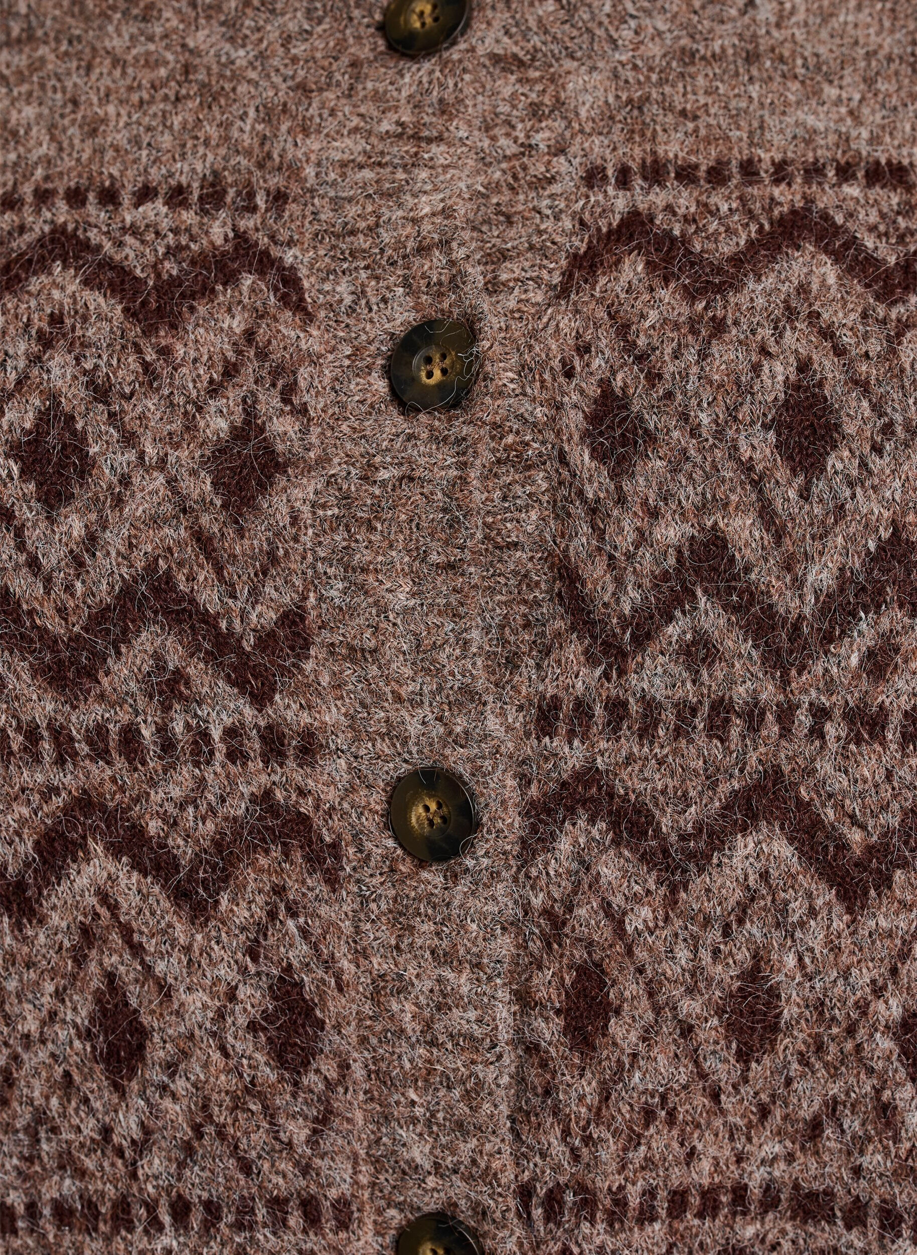 ZizziCardigan med jacquardm&oslash;nster, Brun, Packshot image number 2