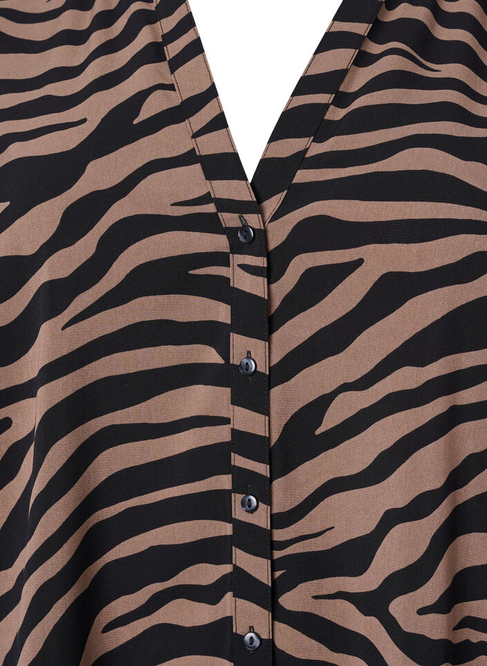 V-hals skjorte med zebraprint, Black/Brown Zebra, Packshot image number 2
