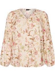 Blomstret bluse i h&oslash;r og viskose med lange &aelig;rmer, Vanilla