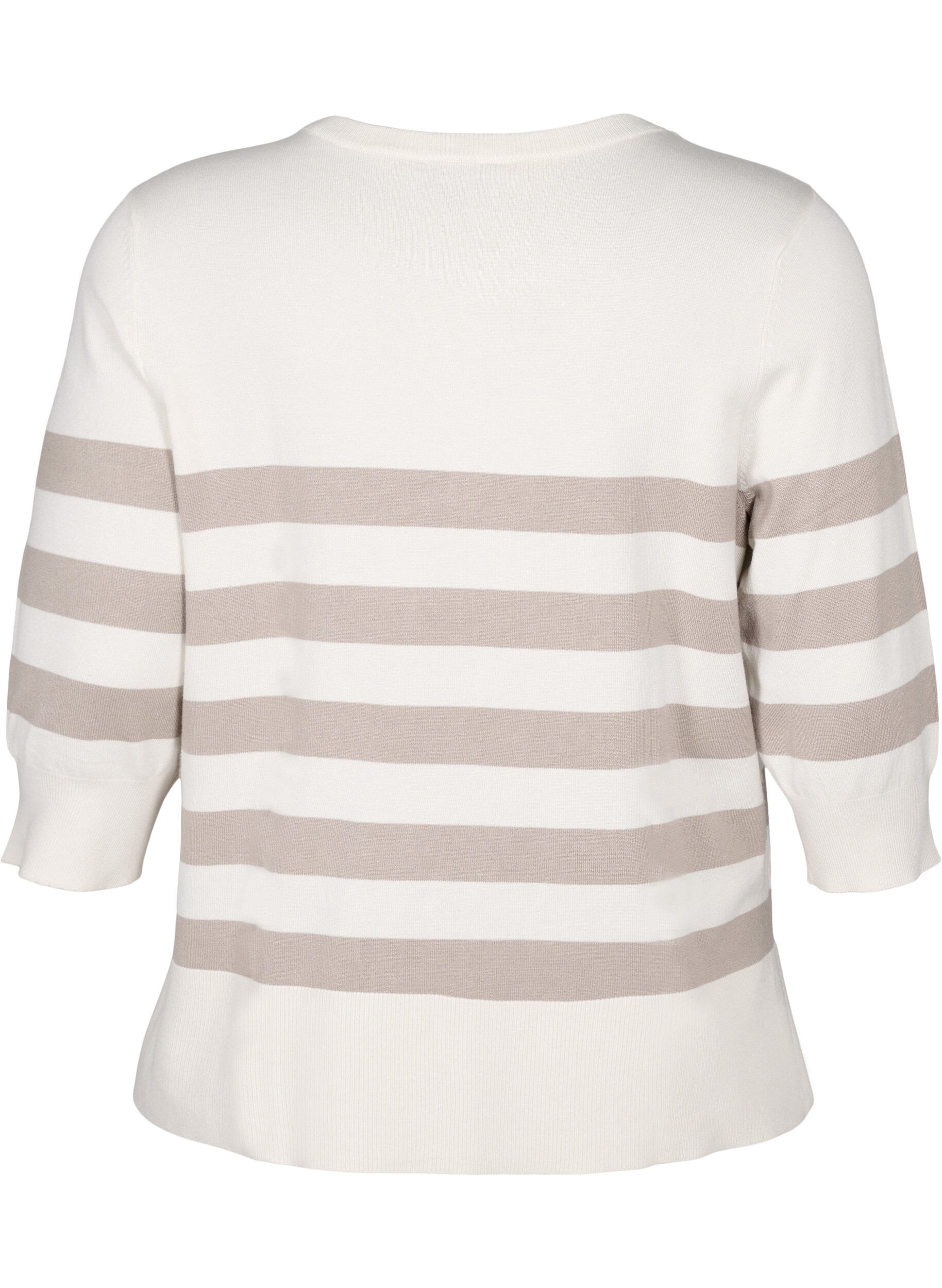 Zizzi Stribet strikbluse i viskose med 3/4 &aelig;rmer, Birch/Simply Taupe, Packshot image number 1