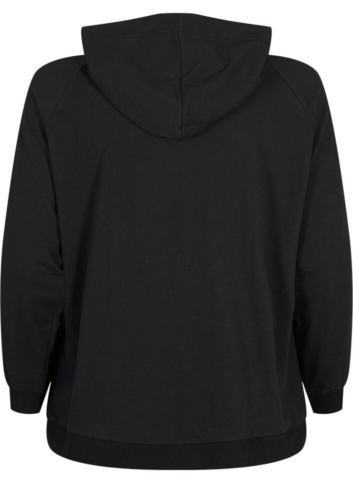 Sweatcardigan med h&aelig;tte og lommer, Sort, Packshot image number 1