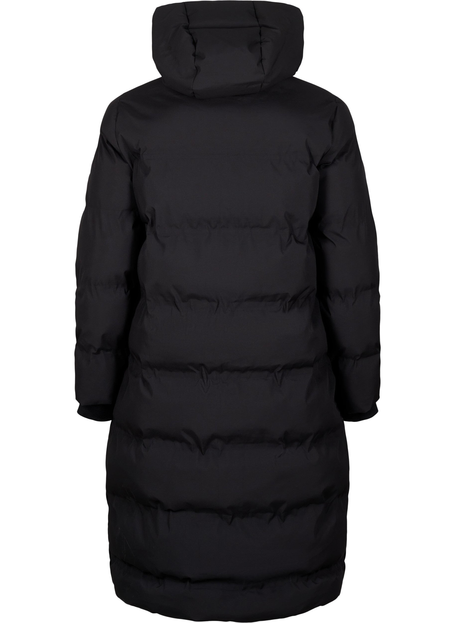 ZizziLang puffer vinterjakke med h&aelig;tte, Sort, Packshot image number 1