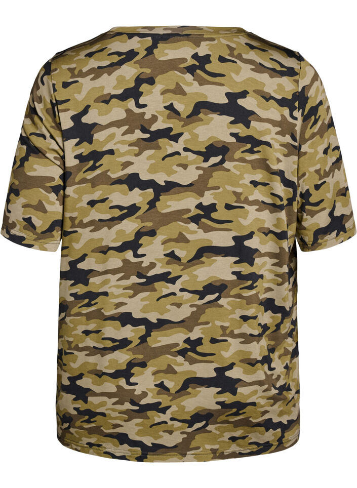 T-shirt med TENCEL&trade; Lyocell og armyprint, Gr&oslash;n, Packshot image number 1