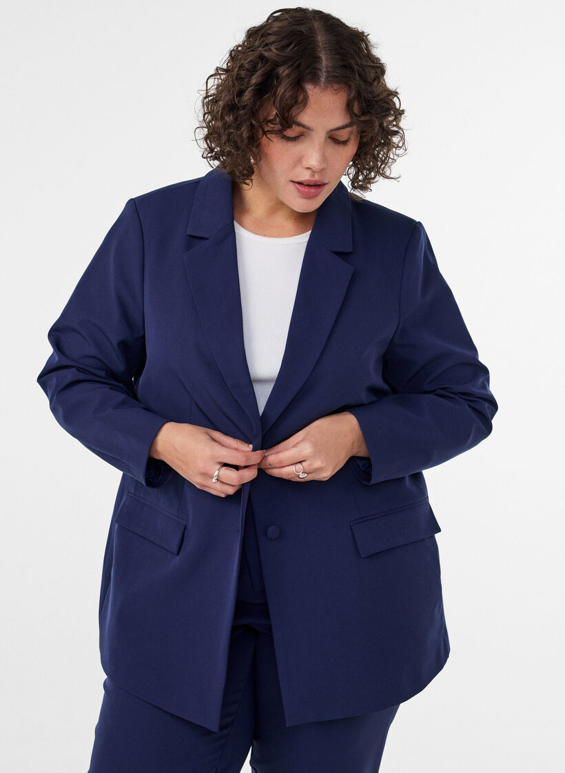 Klassisk blazer med knaplukning, Bl&aring;, Model image number 0