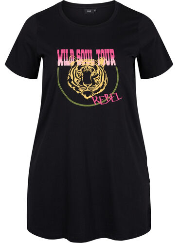 Lang bomulds t-shirt med korte ærmer, Black Tiger, Packshot image number 0